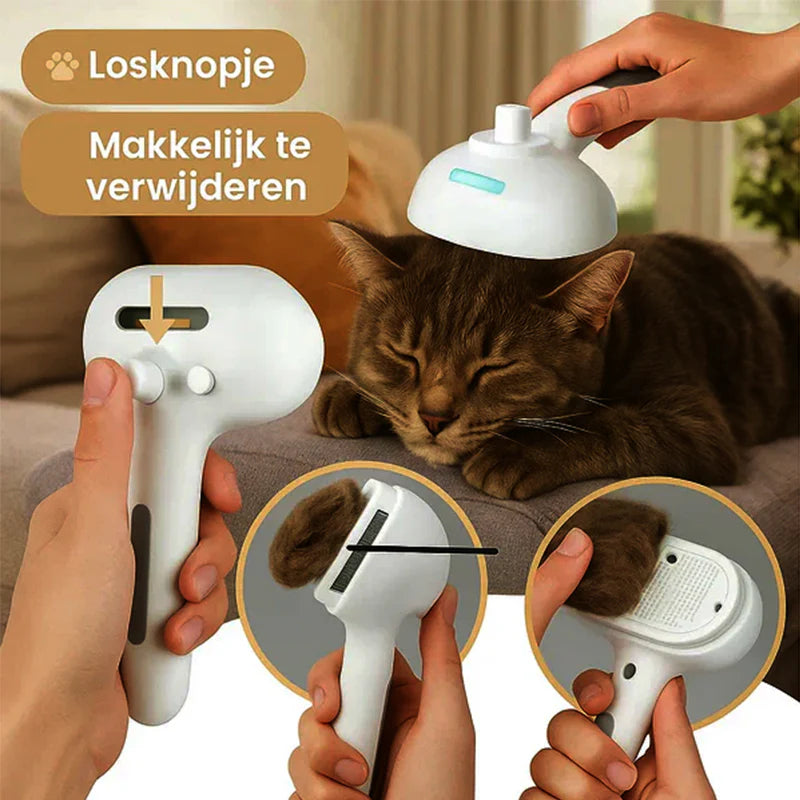 3-in-1 Pet Steam Brush for Dogs, Cats - Rechargeable Deshedding Comb with Stainless Steel Bristles