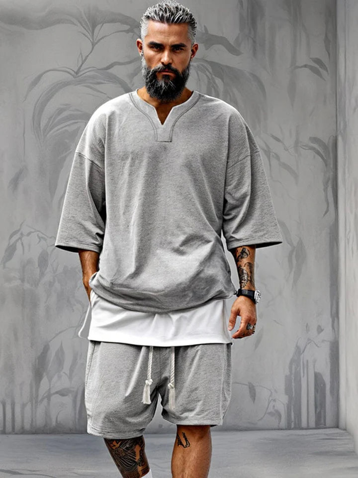 Fake Zweiteiliges T-Shirt-Shorts-Set
