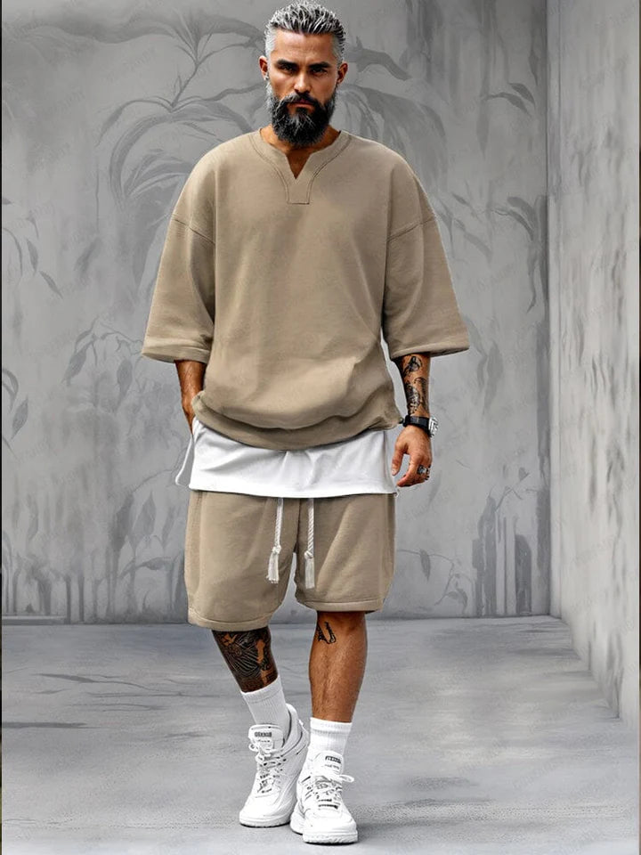 Fake Zweiteiliges T-Shirt-Shorts-Set