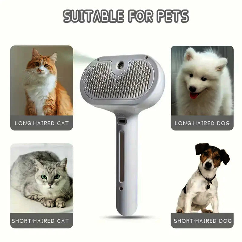 3-in-1 Pet Steam Brush for Dogs, Cats - Rechargeable Deshedding Comb with Stainless Steel Bristles