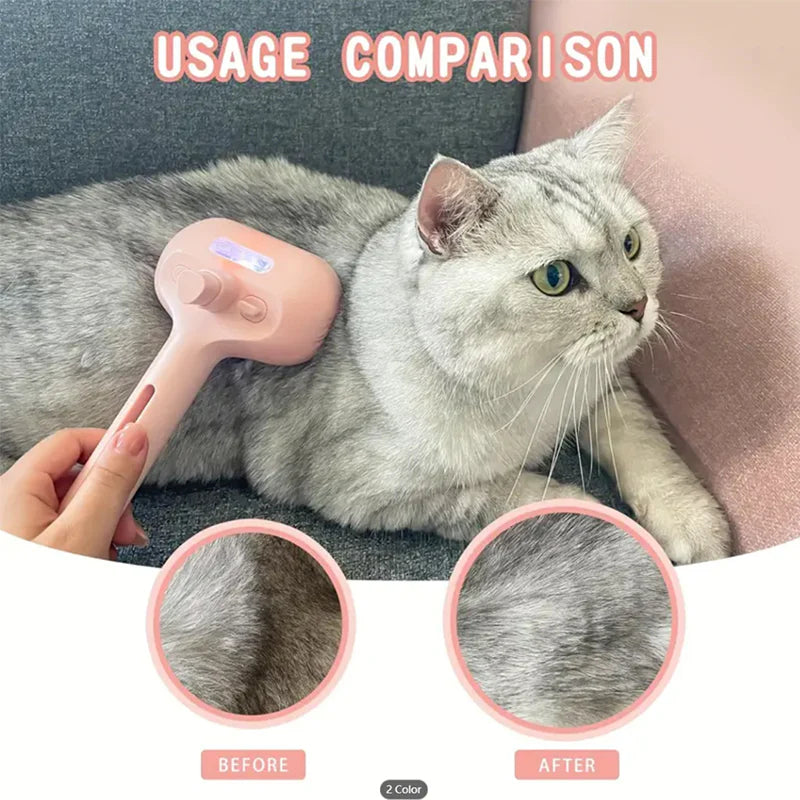 3-in-1 Pet Steam Brush for Dogs, Cats - Rechargeable Deshedding Comb with Stainless Steel Bristles