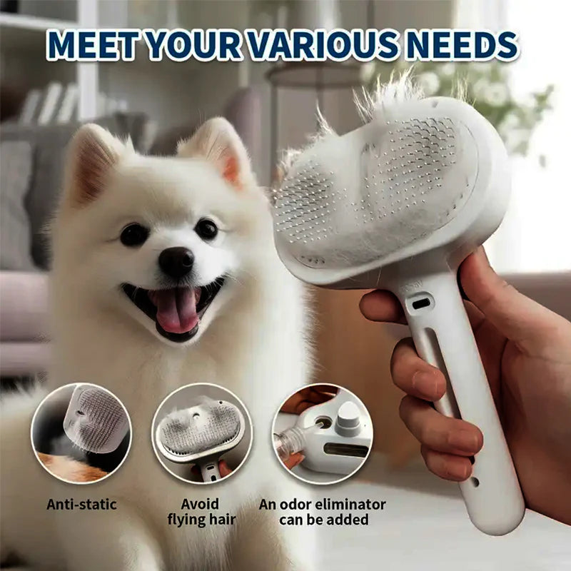 3-in-1 Pet Steam Brush for Dogs, Cats - Rechargeable Deshedding Comb with Stainless Steel Bristles