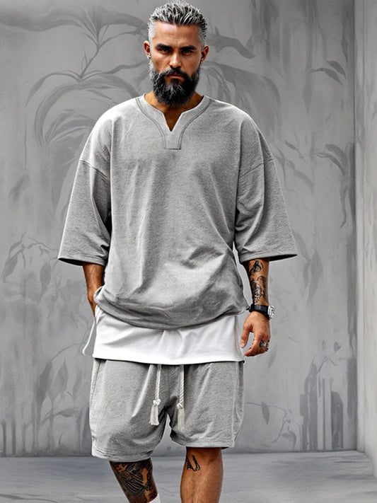 Fake Zweiteiliges T-Shirt-Shorts-Set