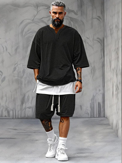 Fake Zweiteiliges T-Shirt-Shorts-Set
