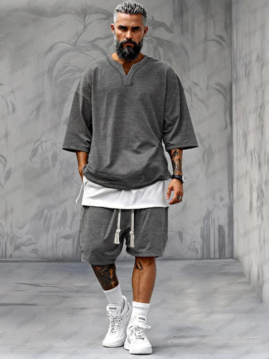 Fake Zweiteiliges T-Shirt-Shorts-Set